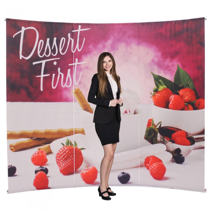 3 PIECE L BANNER CURVED WALL | PRINT AND STAND PACKAGE