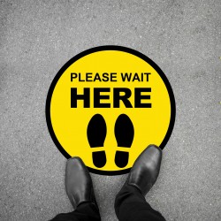 Social Distancing Floor Decal - Please Wait Here Social Distancing Floor Decal - Please Wait Here