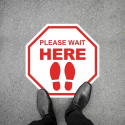Social Distancing Floor Decal - Please Wait Here Octagon