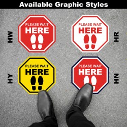 Social Distancing Floor Decal - Please Wait Here Octagon