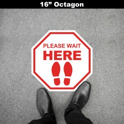 Social Distancing Floor Decal - Please Wait Here Octagon