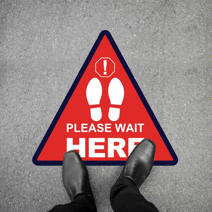 Social Distancing Floor Decal - Please Wait Here Triangle