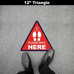 Social Distancing Floor Decal - Please Wait Here Triangle Social Distancing Floor Decal - Please Wait Here Triangle