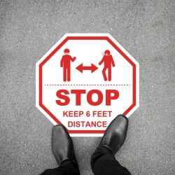 Social Distancing Floor Decal - STOP Keep 6 Feet Distance Octagon