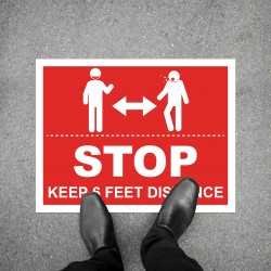 Social Distancing Floor Decal - STOP Keep 6 Feet Distance Round