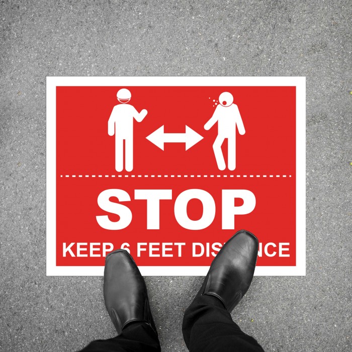 Social Distancing Floor Decal - STOP Keep 6 Feet Distance Round