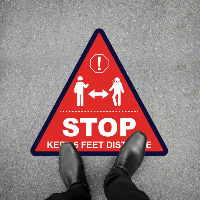 Social Distancing Floor Decal - STOP Keep 6 Feet Distance Triangle
