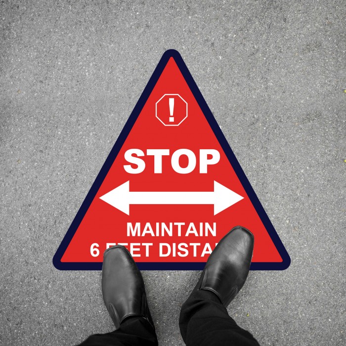 Social Distancing Floor Decal - STOP Maintain 6 Feet Distance Triangle