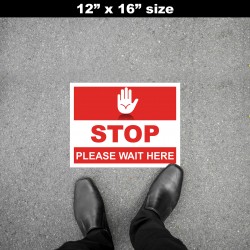 Social Distancing Floor Decal - STOP Please Wait Here Round