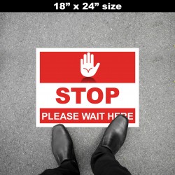 Social Distancing Floor Decal - STOP Please Wait Here Round