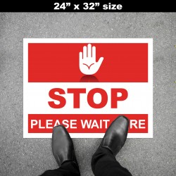 Social Distancing Floor Decal - STOP Please Wait Here Round