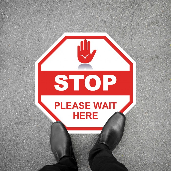 Social Distancing Floor Decal - STOP Please Wait Here Octagon