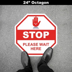 Social Distancing Floor Decal - STOP Please Wait Here Octagon
