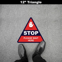 Social Distancing Floor Decal - STOP Please Wait Here Triangle