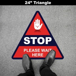 Social Distancing Floor Decal - STOP Please Wait Here Triangle